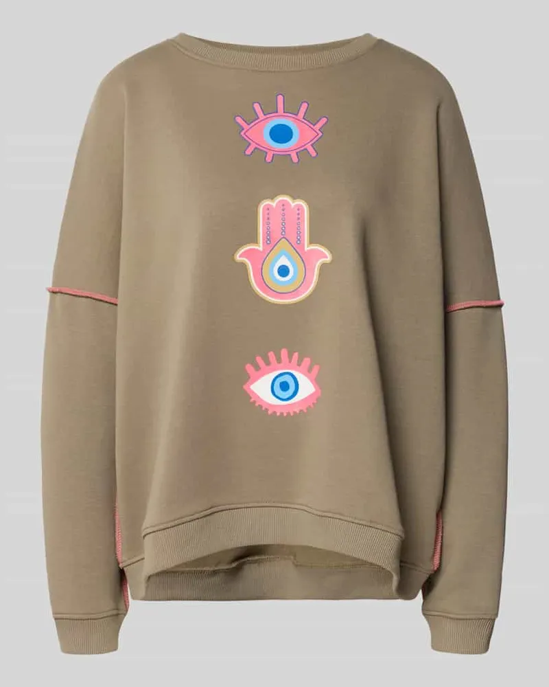 Miss Goodlife Sweatshirt mit überschnittenen Schultern und Rundhalsausschnitt Oliv