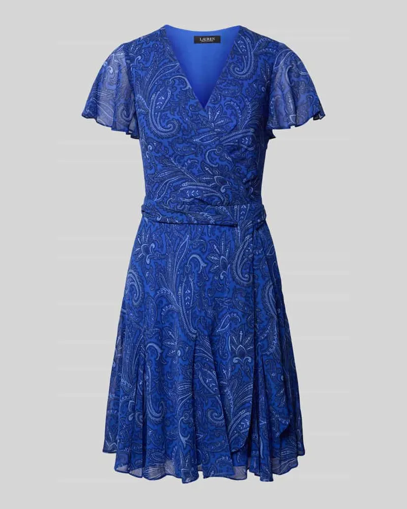 Ralph Lauren Knielanges Kleid mit V-Ausschnitt Modell 'WANDELLA Blau