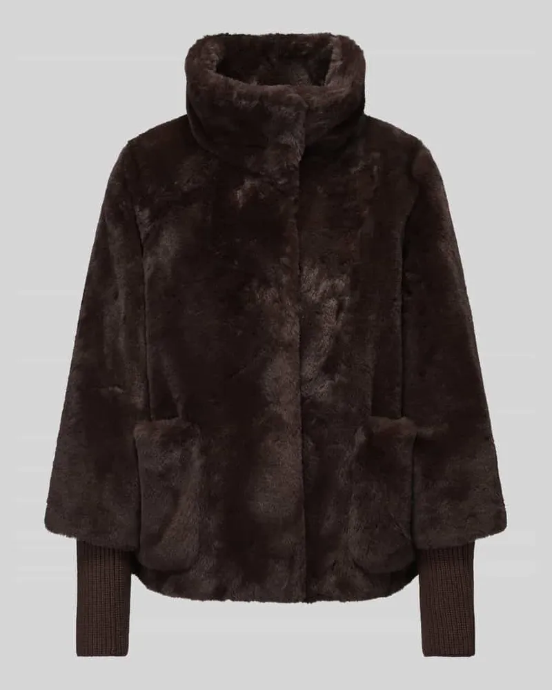 S.Oliver Webpelzjacke mit hohem Stehkragen Dunkelbraun
