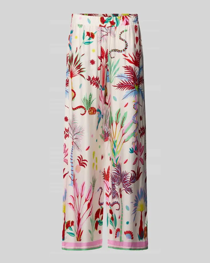 Milano Italy Wide Leg Hose aus Viskose im Allover-Look Sand
