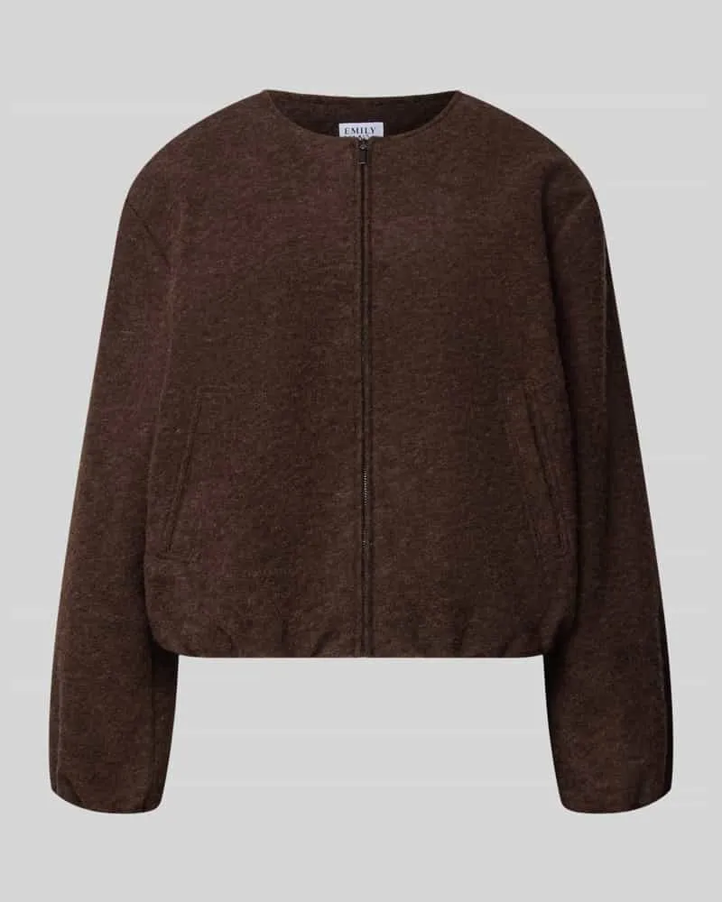 Emily van den Bergh Jacke aus Woll-Mix mit Reißverschluss Mittelbraun