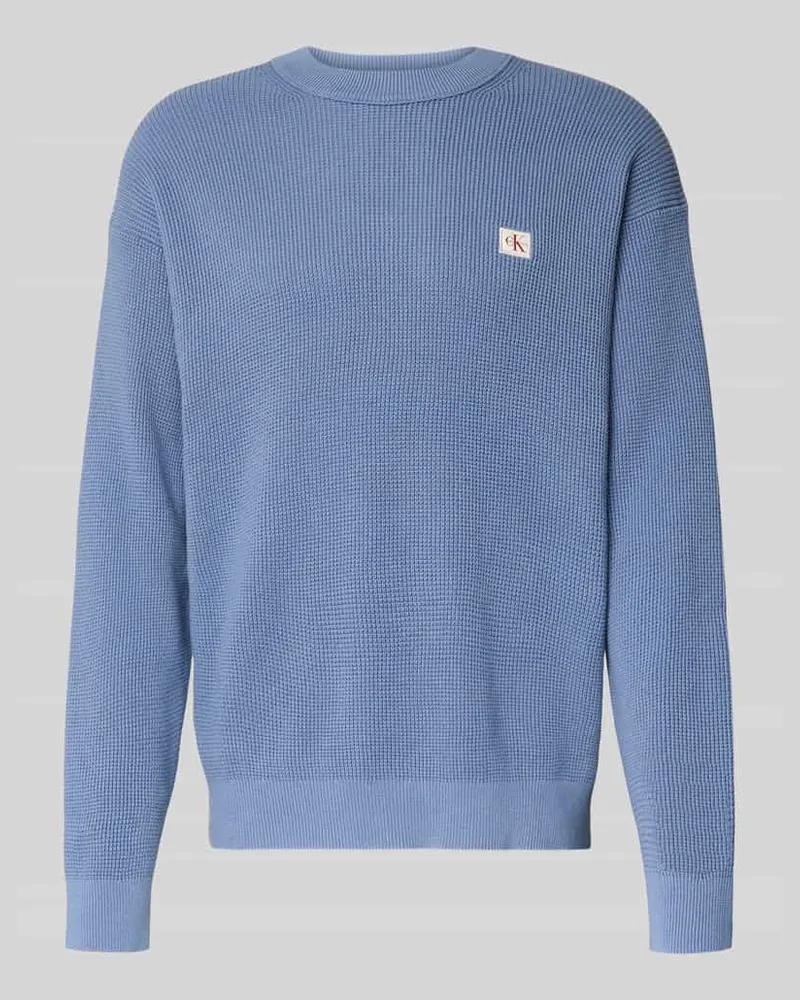 Calvin Klein Strickpullover mit Strukturmuster und Rundhalsausschnitt Bleu
