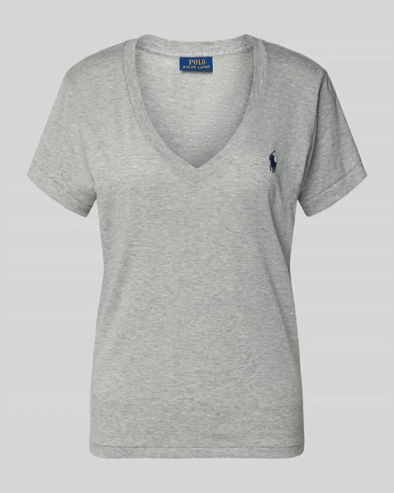Ralph Lauren T-Shirt mit Label-Stitching und V-Ausschnitt Stein