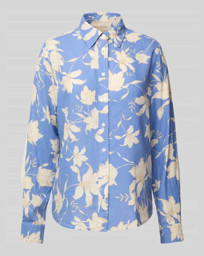 Gant Regular Fit Bluse aus Leinen-Viskose-Mix mit Knopfverschluss Royal