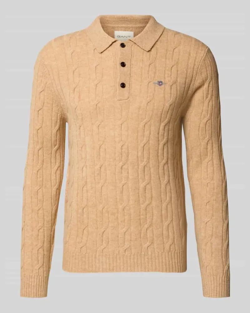 Gant Slim Fit Longsleeve aus reiner Wolle Modell 'Cable Sand