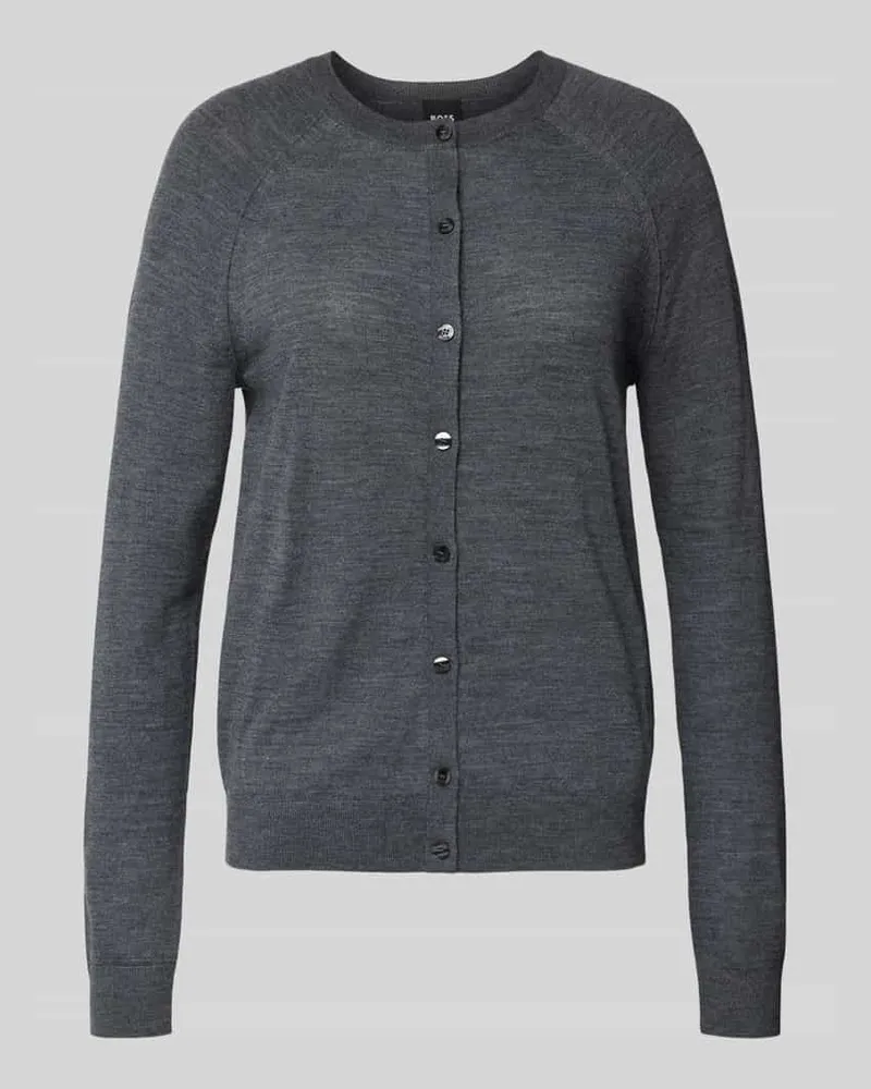HUGO BOSS Regular Fit Strickjacke aus reiner Schurwolle Modell 'FONAMI Dunkelgrau