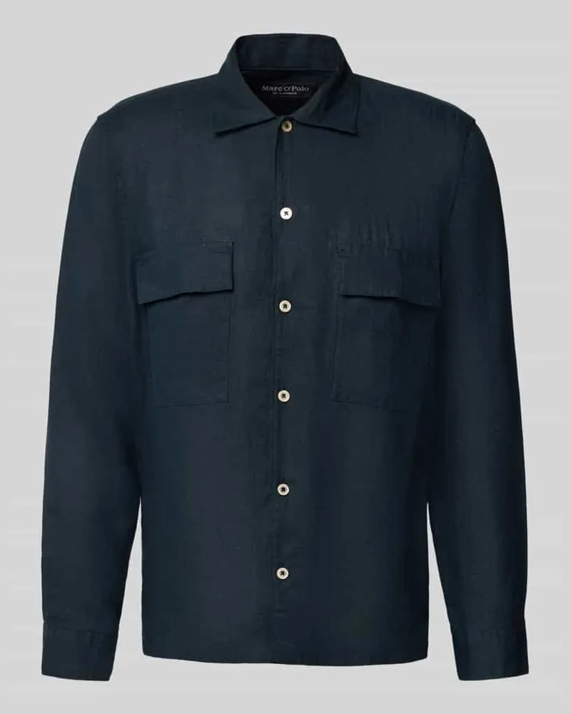 Marc O'Polo Regular Fit Leinenhemd mit Brustpattentaschen Marine
