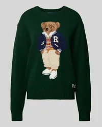 Ralph Lauren Strickpullover mit Motiv-Stitching Modell 'PREP BEAR Dunkelgruen