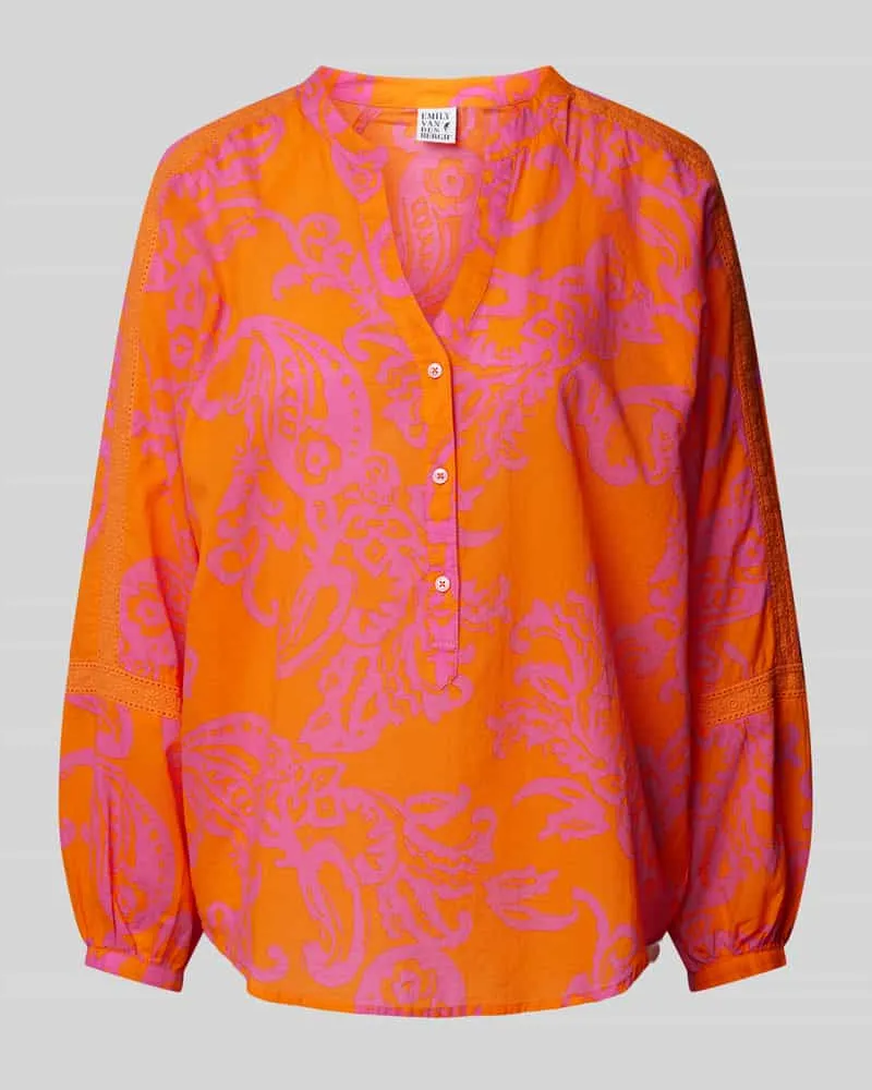 Emily van den Bergh Bluse mit Allover-Muster und V-Ausschnitt Orange