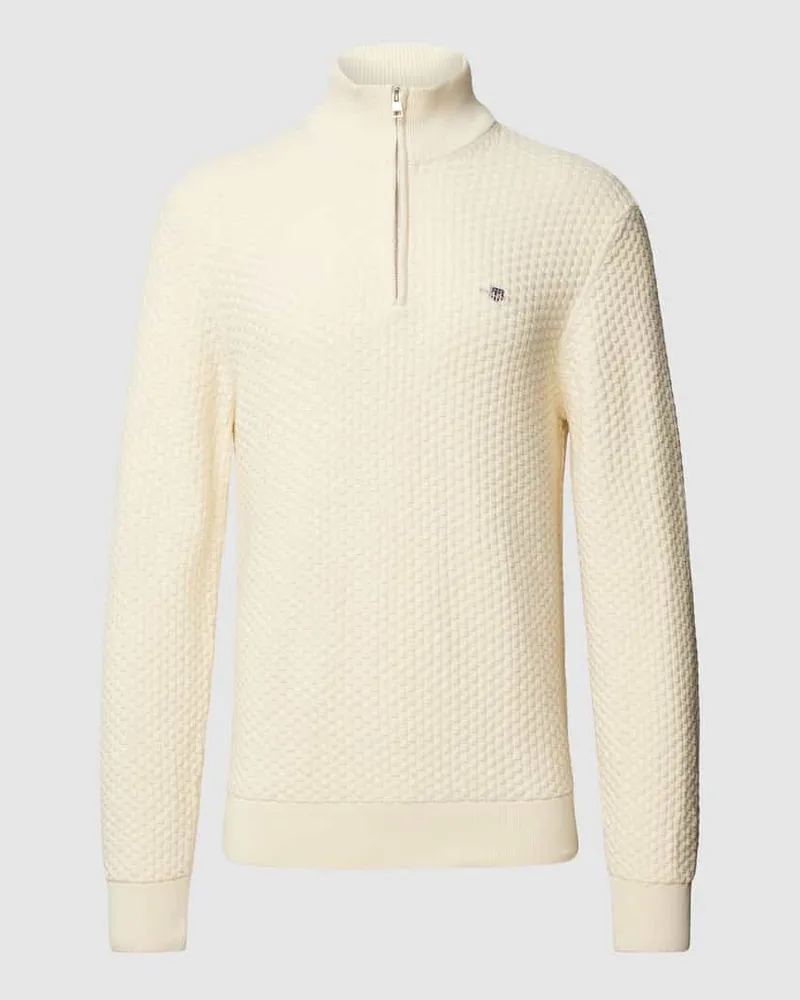 Gant Strickpullover mit kurzem Reißverschluss Offwhite