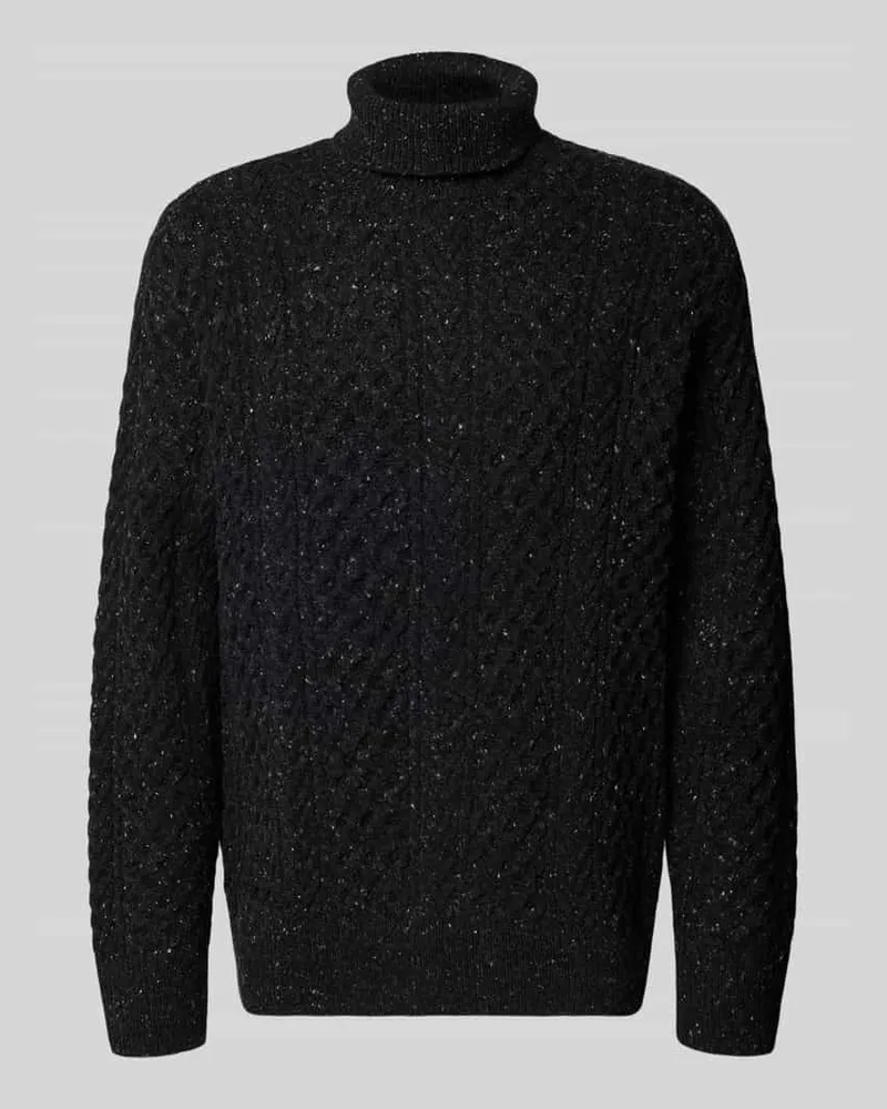Selected Rollkragenpullover mit Zopfmuster-Struktur Black
