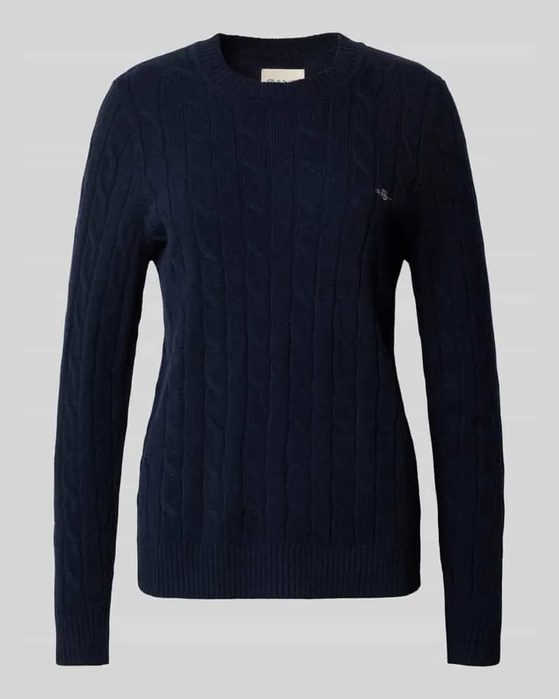 Gant Strickpullover mit Zopfmuster und Label-Stitching Dunkelblau