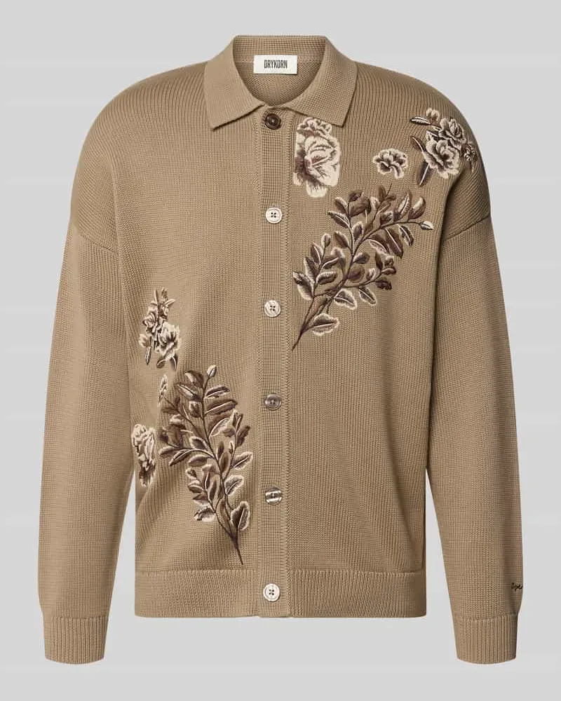 Drykorn Strickjacke mit floraler Stickerei Modell 'GILOO Beige