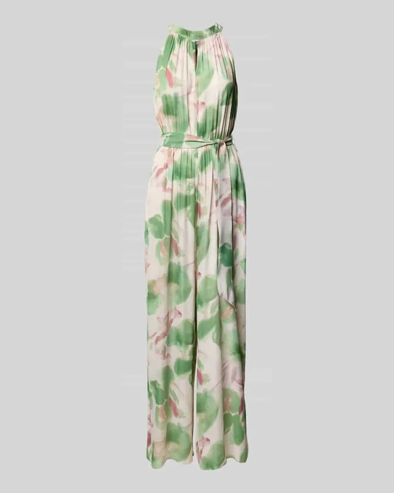 More & More Jumpsuit aus Viskose mit Bindegürtel und Schluppe Hellgruen