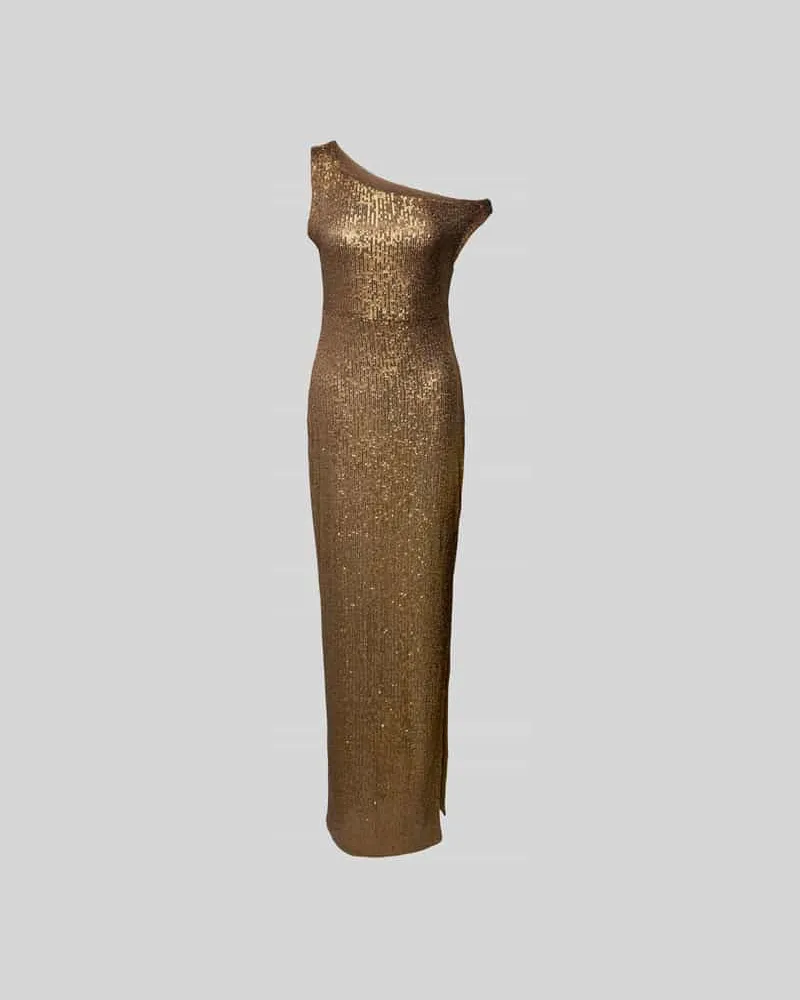 Norma Kamali Maxikleid im One-Shoulder-Design Gold