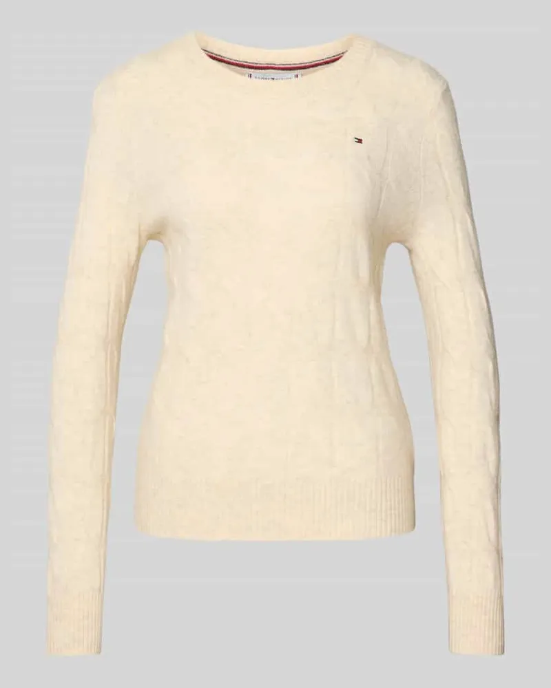 Tommy Hilfiger Regular Fit Strickpullover aus reiner Wolle Ecru
