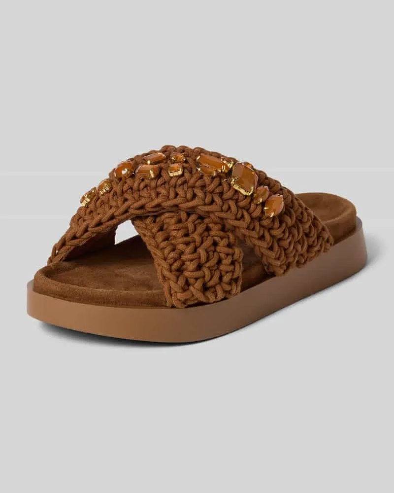 INUIKII Pantoletten mit Ziersteinbesatz Dunkelbraun