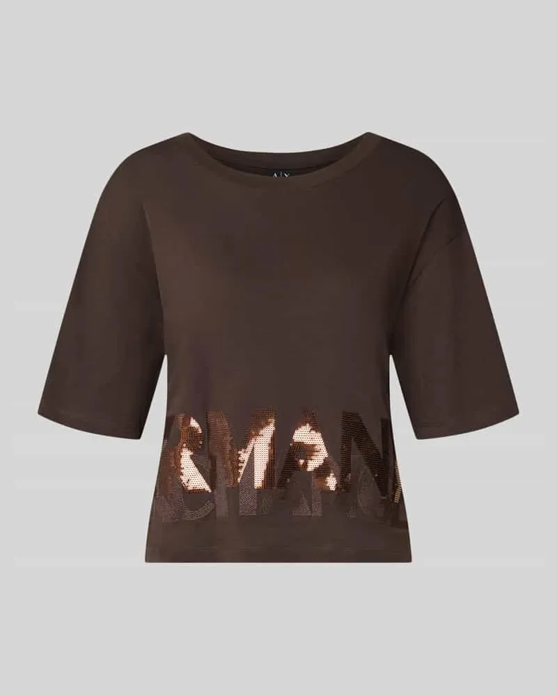 Armani Exchange T-Shirt mit Paillettenbesatz Dunkelbraun