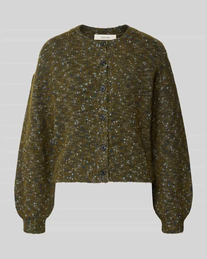 Selected Strickjacke aus Wolle Alpaka-Mix Oliv