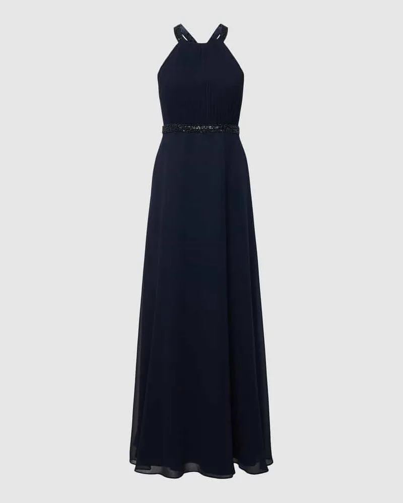 Vera Mont Abendkleid mit Ziersteinbesatz und Raffungen Marine