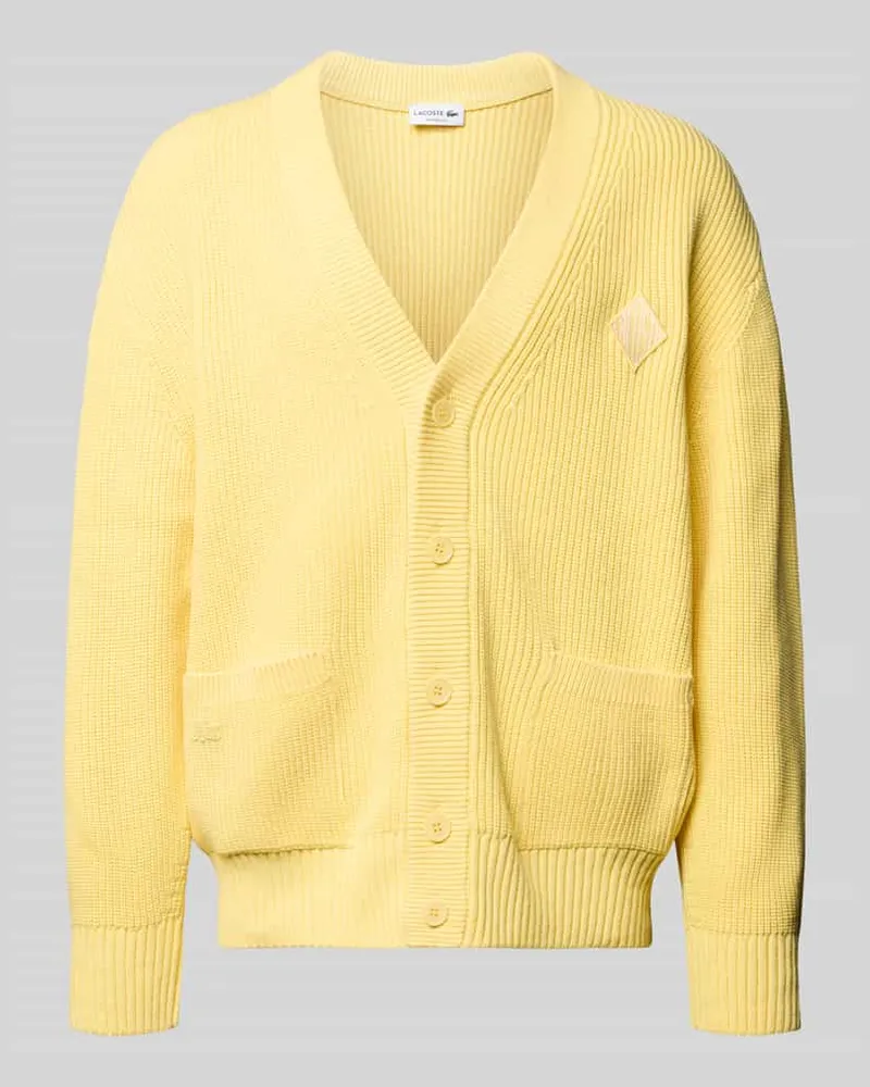 Lacoste Relaxed Fit Strickjacke aus Baumwoll-Mix Modell 'COTES PERLEES Hellgelb