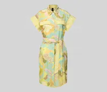 Knielanges Hemdblusenkleid aus Leinen-Mix mit Bindegürtel