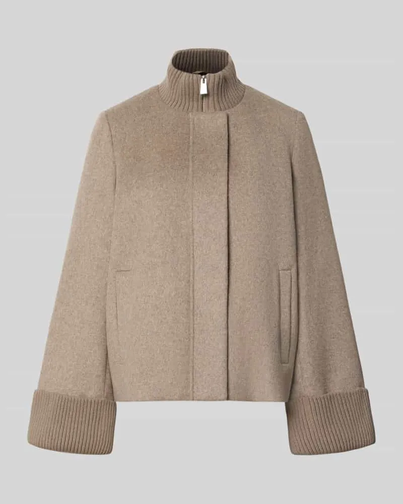 COMMA Jacke aus Woll-Mix mit gestricktem Stehkragen Taupe