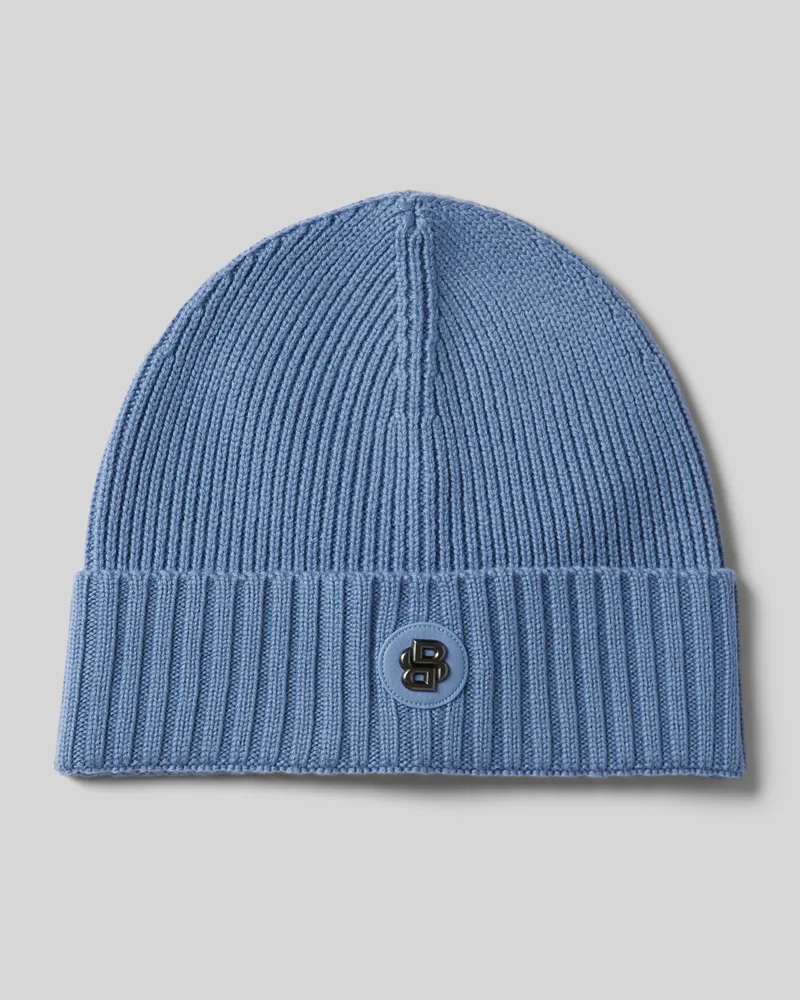 HUGO BOSS Beanie aus Schurwolle mit Label-Detail Modell 'Fati Bleu