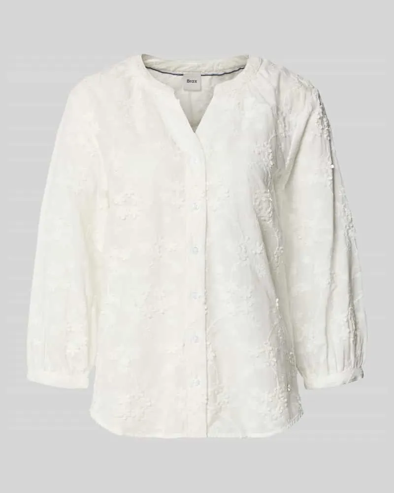 Brax Regular Fit Bluse mit floralem Zierbesatz Modell 'Velia Weiss