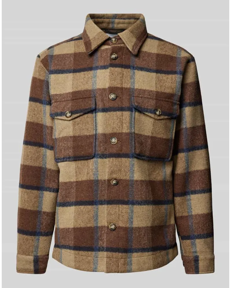 Selected Homme Relaxed Fit Overshirt mit Tartan-Karo Mittelbraun