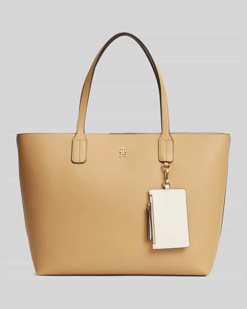Tommy Hilfiger Shopper mit Reißverschlussfach und Anhänger für Kleinigkeiten Beige