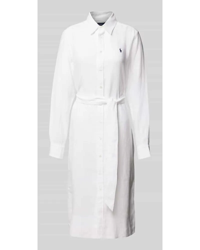Ralph Lauren Hemdblusenkleid  aus Leinen mit Logo-Stitching Weiss