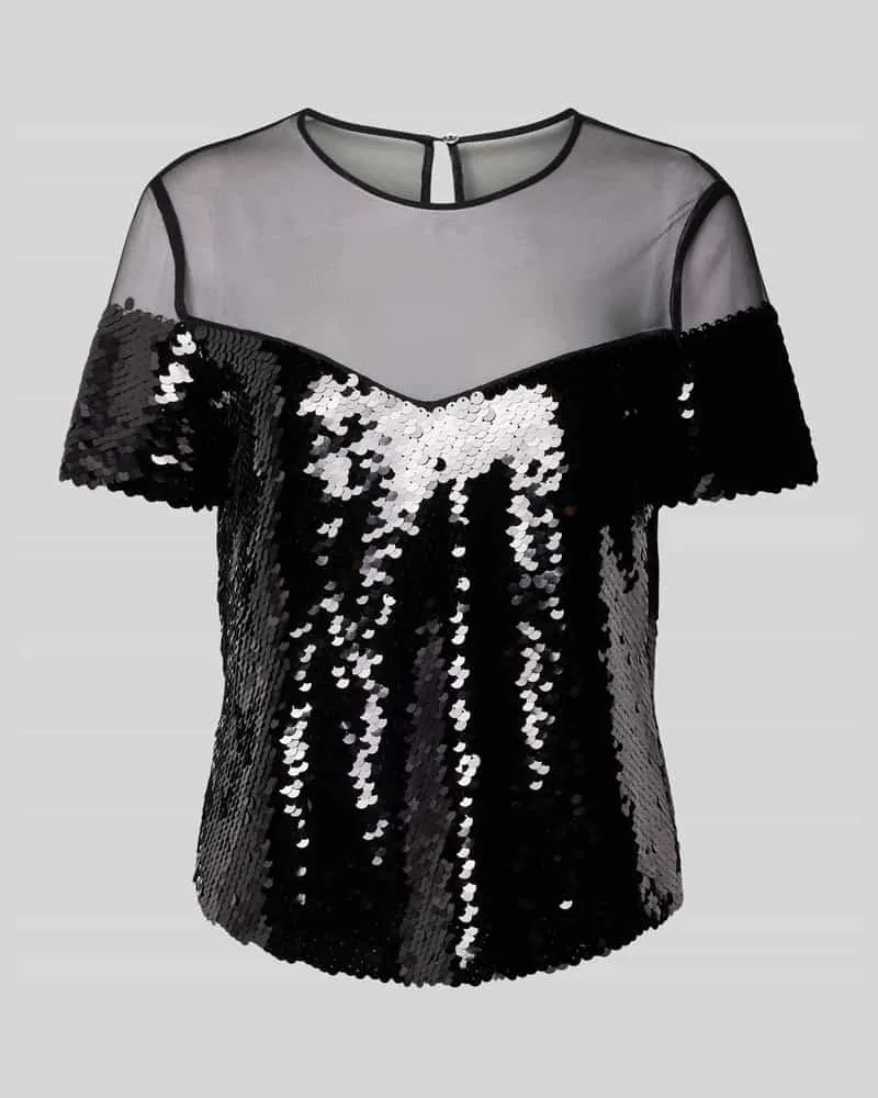 Marc Cain Regular Fit Bluse mit Paillettenbesatz Metallic