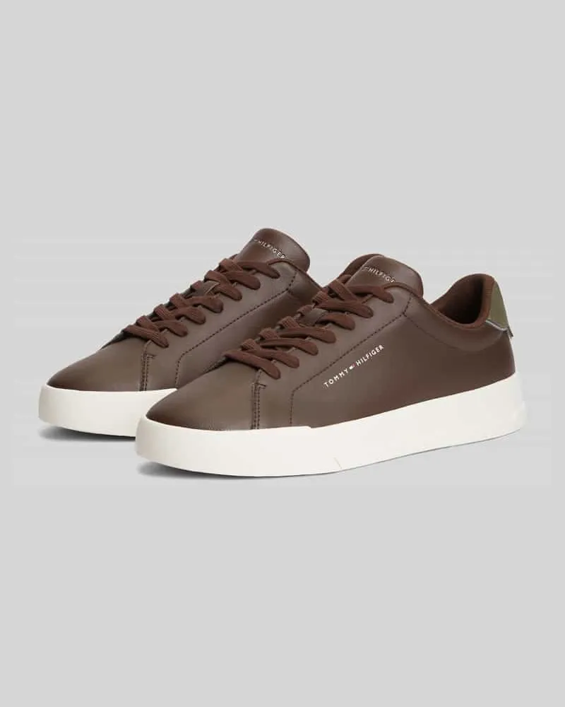 Tommy Hilfiger Sneaker aus Leder-Textil-Mix mit Label-Schriftzug Mittelbraun