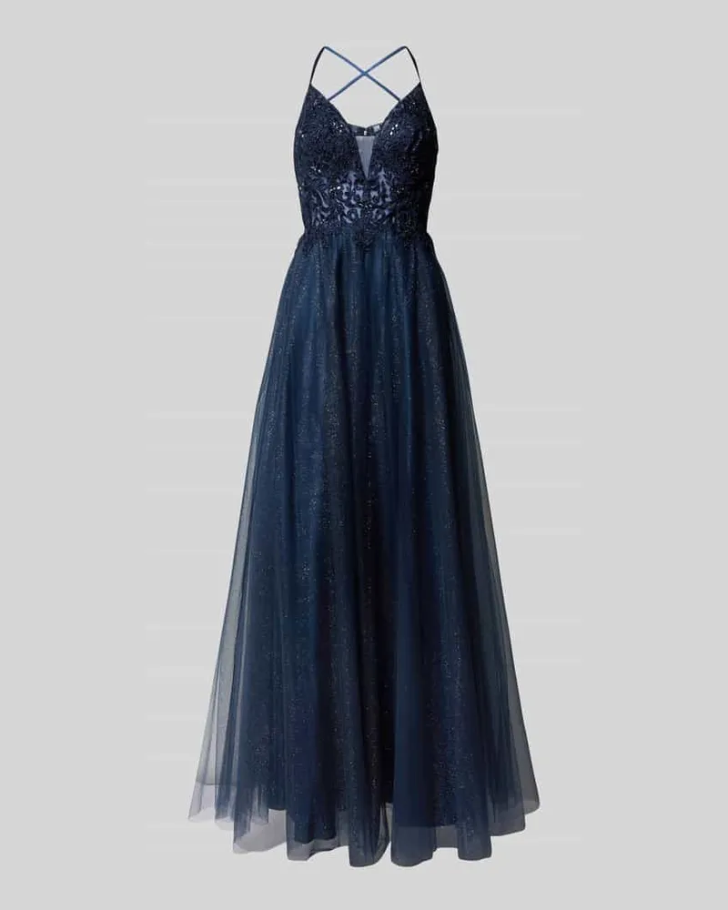 LUXUAR Abendkleid mit Ziersteinbesatz Dunkelblau