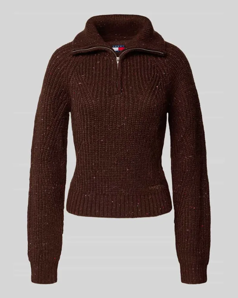 Tommy Hilfiger Regular Fit Troyer mit Woll-Anteil Modell 'NEP Dunkelbraun