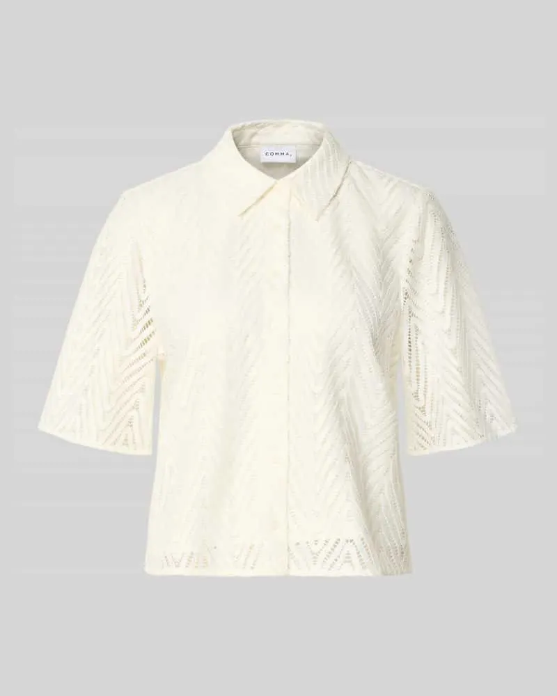 COMMA Regular Fit Hemdbluse in Spitzen-Optik Weiss