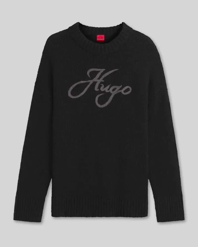 HUGO BOSS Loose Fit Pullover aus Woll-Alpaka-Mix Modell 'Sloguinny Black
