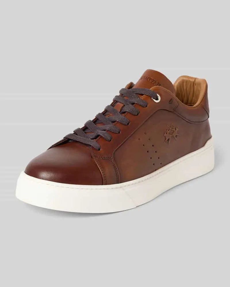 La Martina Sneaker aus echtem Leder mit Logo-Detail Cognac