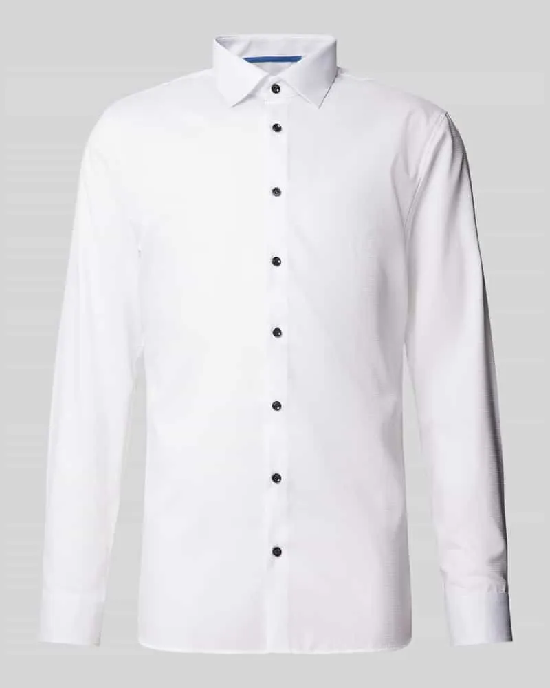 Olymp Super Slim Fit Business-Hemd mit Strukturmuster Modell 'New York Weiss