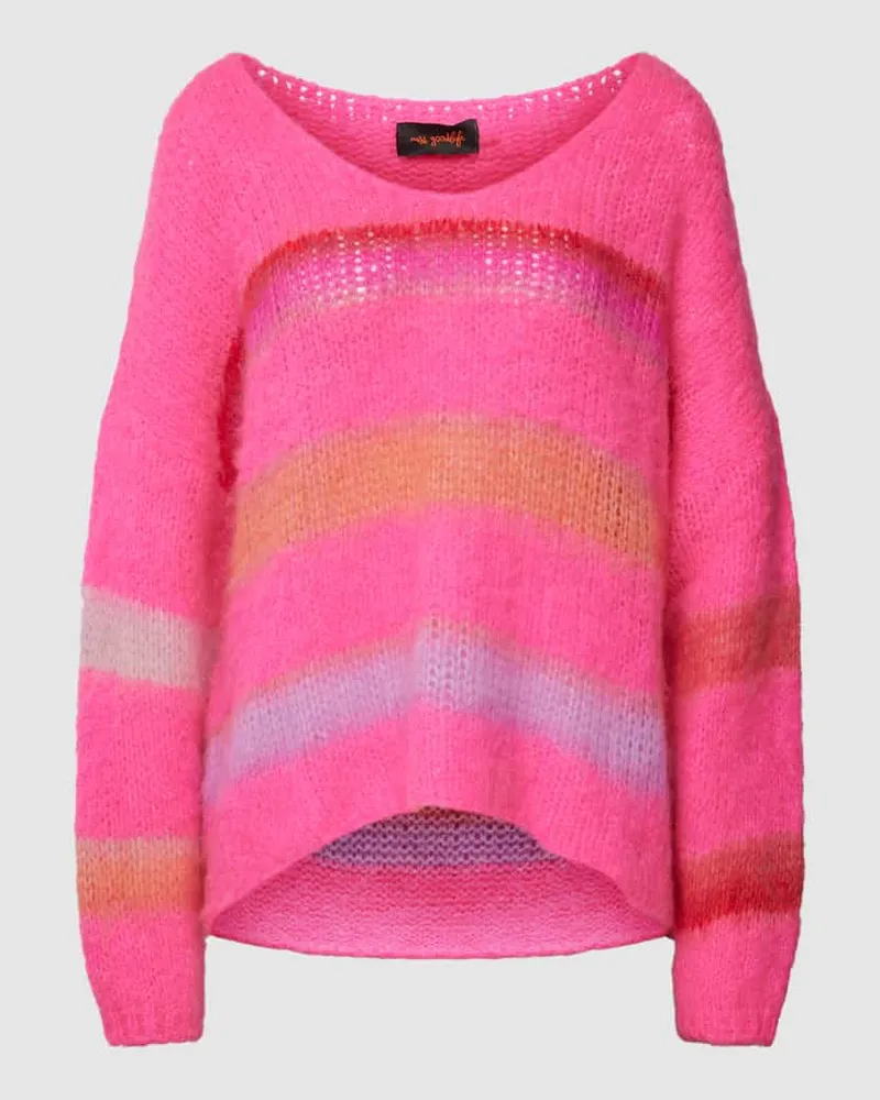 Miss Goodlife Strickpullover aus Wolle-Mohair-Mix mit Streifenmuster Pink