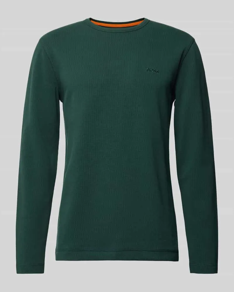 HUGO BOSS Regular Fit Langarmshirt mit Label-Stitching Modell 'TEMPESTO Dunkelgruen