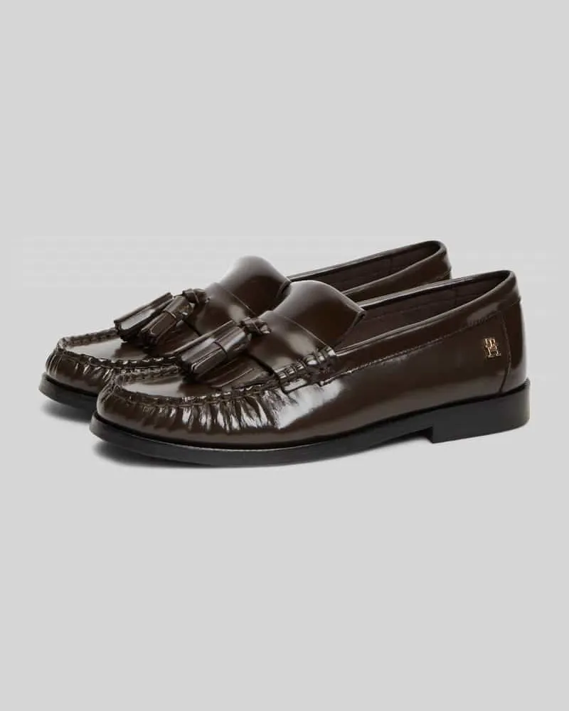 Tommy Hilfiger Loafer aus echtem Leder mit Tasseln Dunkelbraun