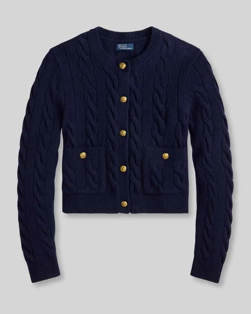 Ralph Lauren Regular Fit Strickjacke aus Woll-Kaschmir-Mix mit Zierknöpfen Dunkelblau