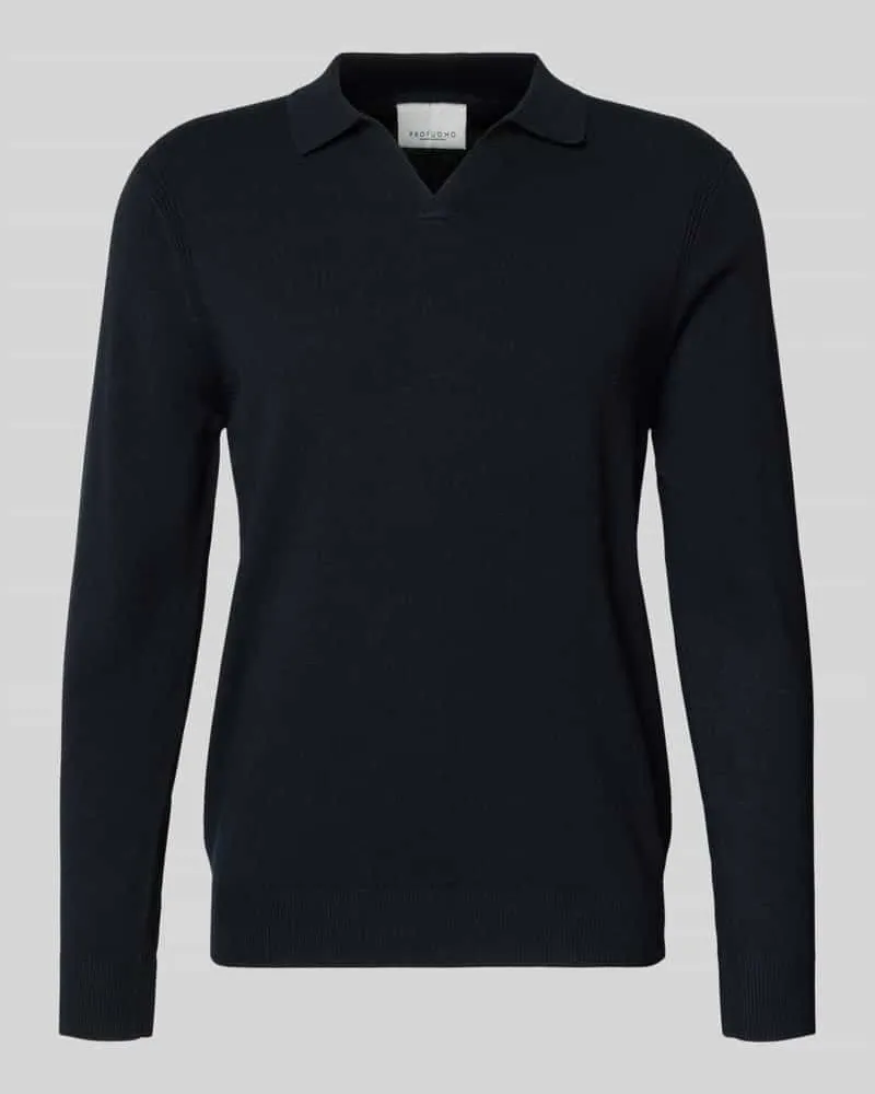 Profuomo Slim Fit Poloshirt mit V-Ausschnitt Marine