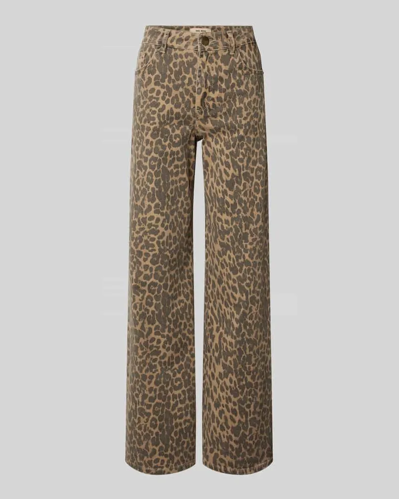 Mos Mosh Wide Fit Jeans mit Animal-Print Modell 'Dara Leo Pants Beige