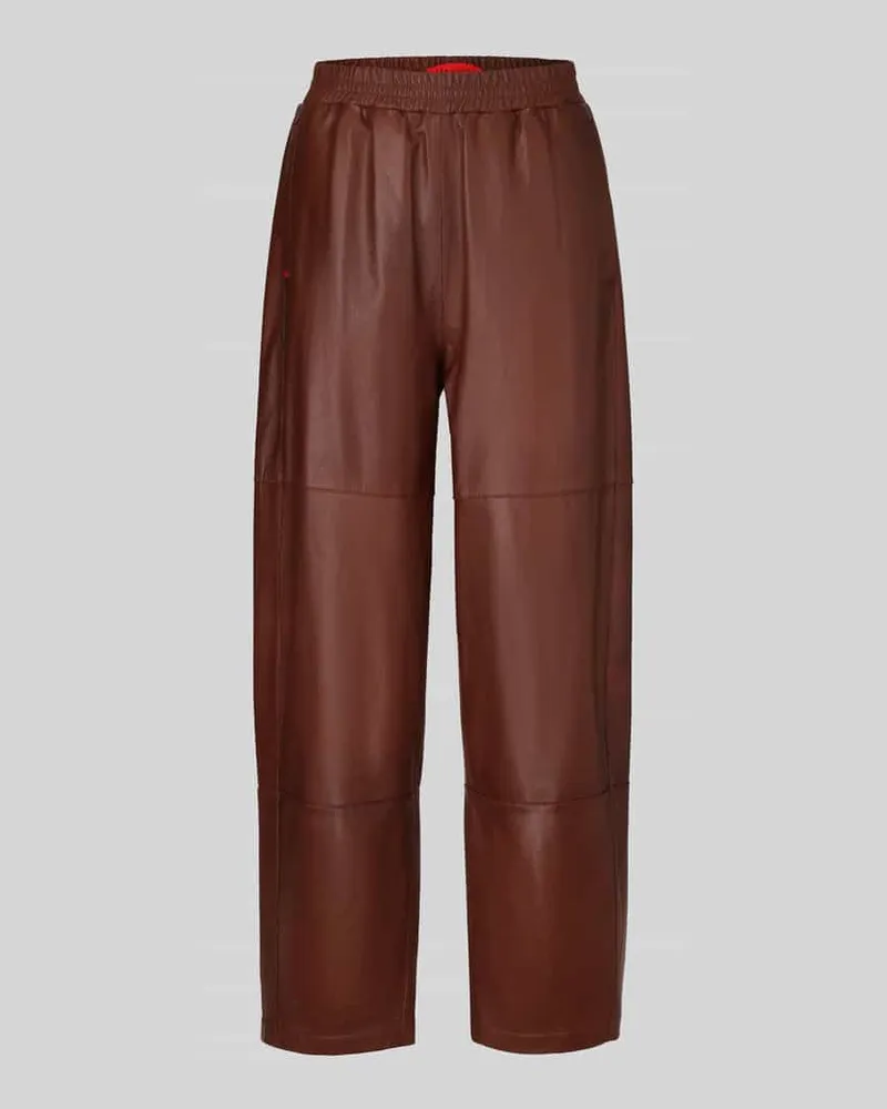 MAX&Co. Regular Fit Lederhose aus Schafnappa mit Gummibund Cognac