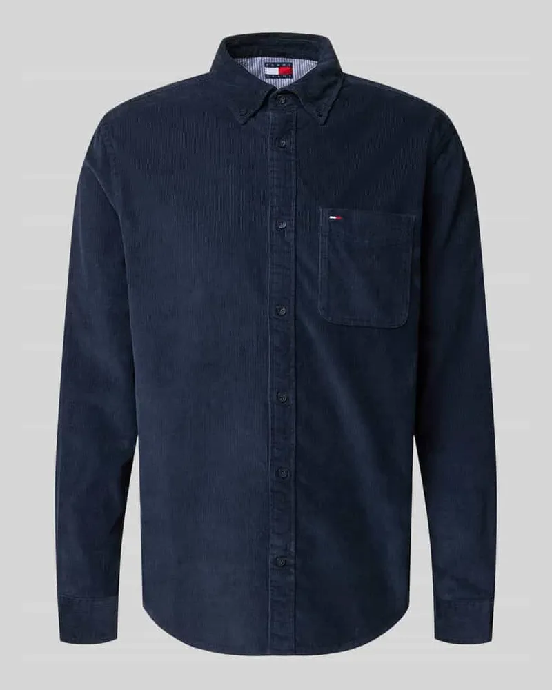 Tommy Hilfiger Regular Fit Cordhemd aus reiner Baumwolle Marine