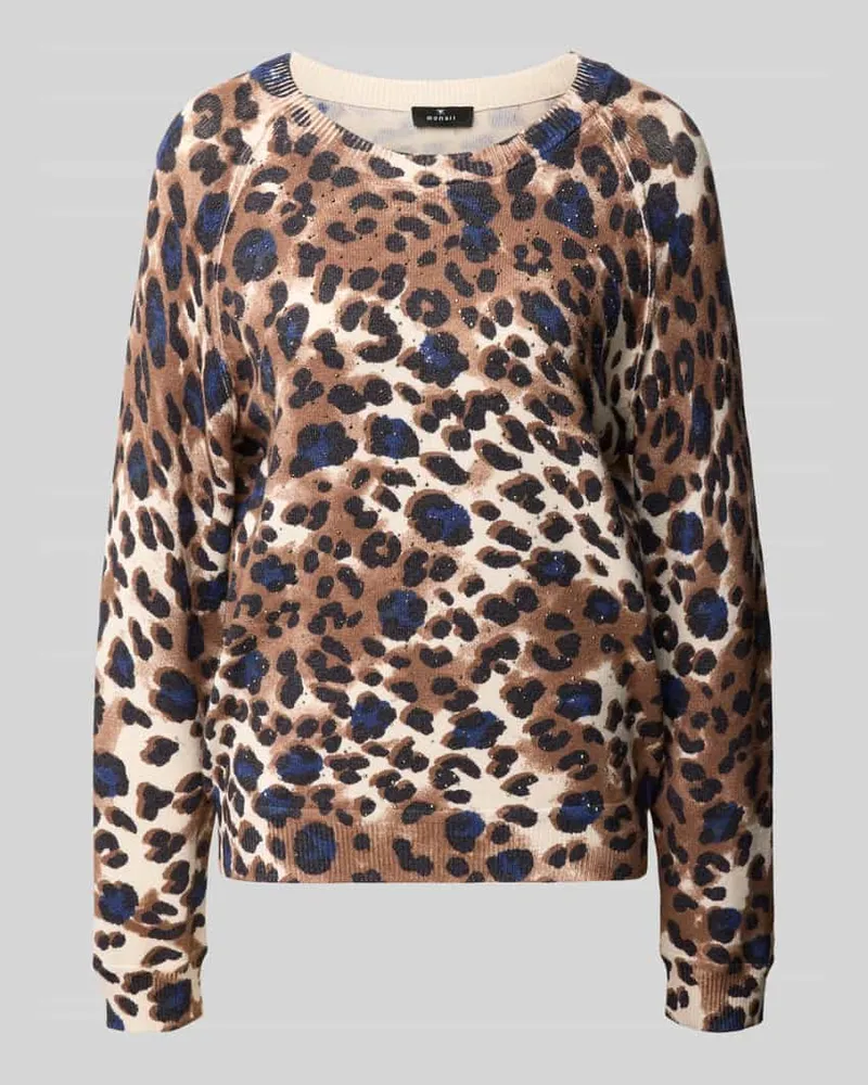 monari Strickpullover aus Viskose-Mix im Allover-Look Cognac