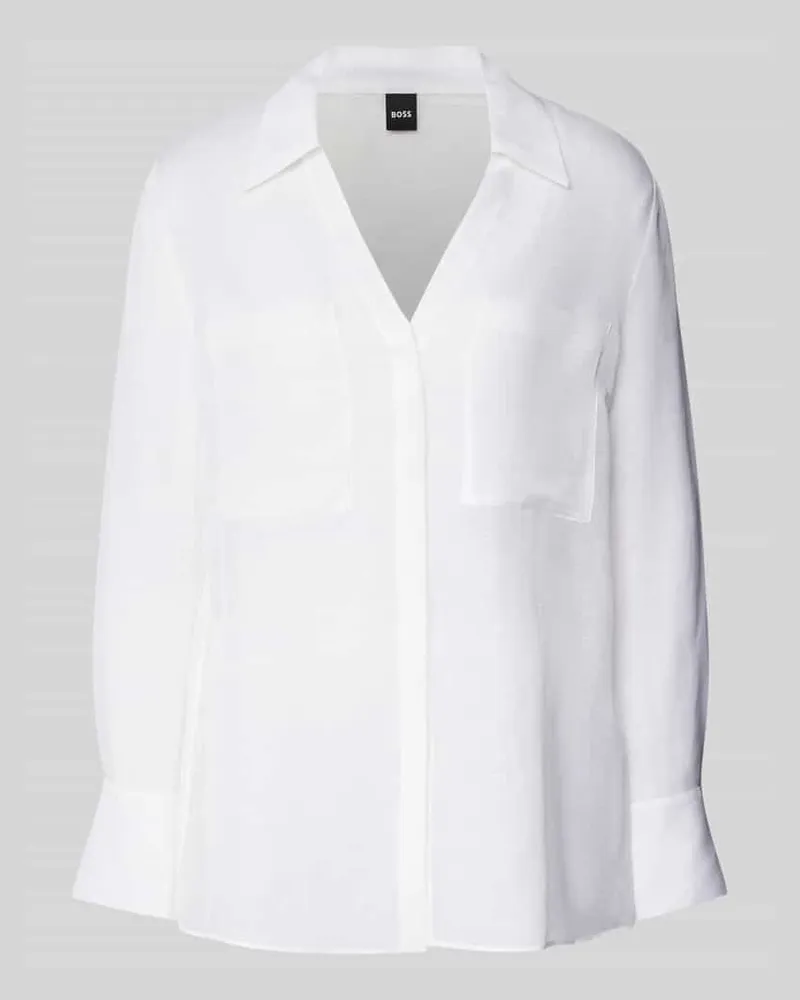 HUGO BOSS Regular Fit Bluse aus Viskose-Leinen-Mix Modell 'Bosala Weiss